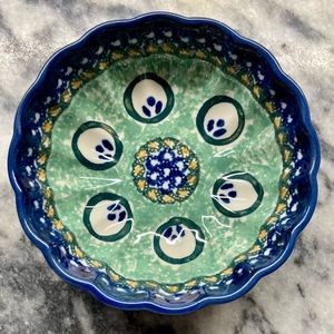 Polish Pottery Ceramika Artystyczna Unikat Small Scalloped Bowl 4 1/2” X 1 1/2”